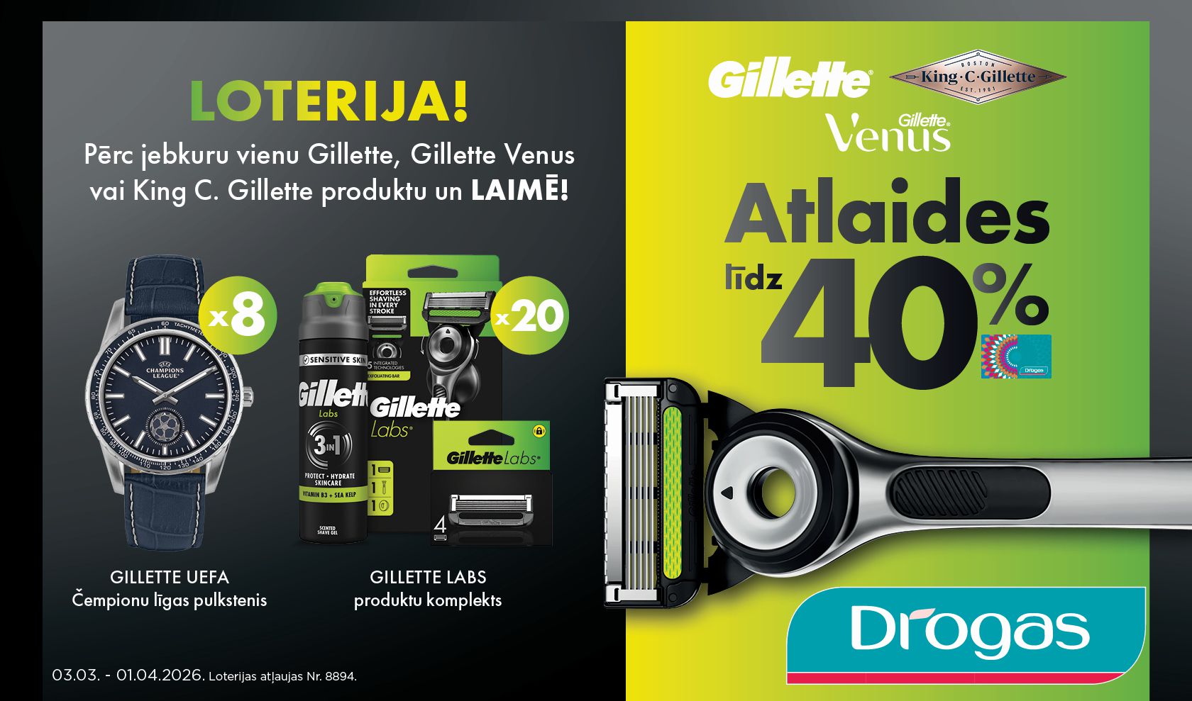 Gillette loterija veikalos Drogas