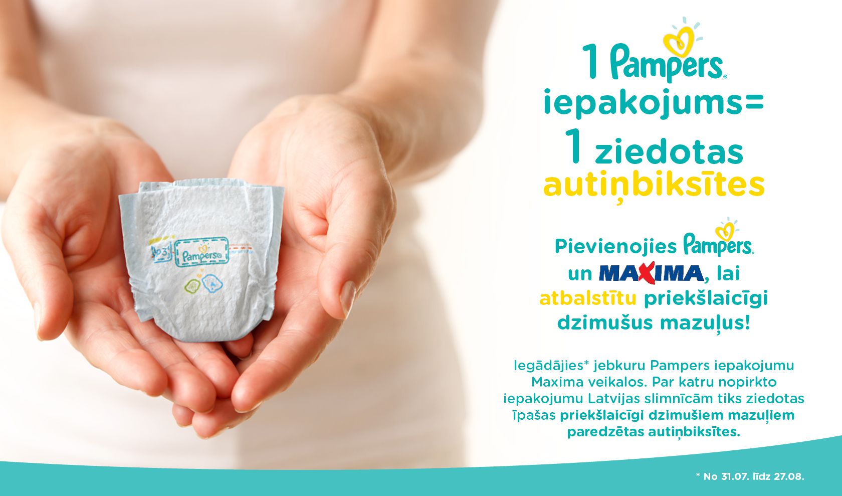 1 Pampers iepakojums = 1 ziedotas autiņbiksītes