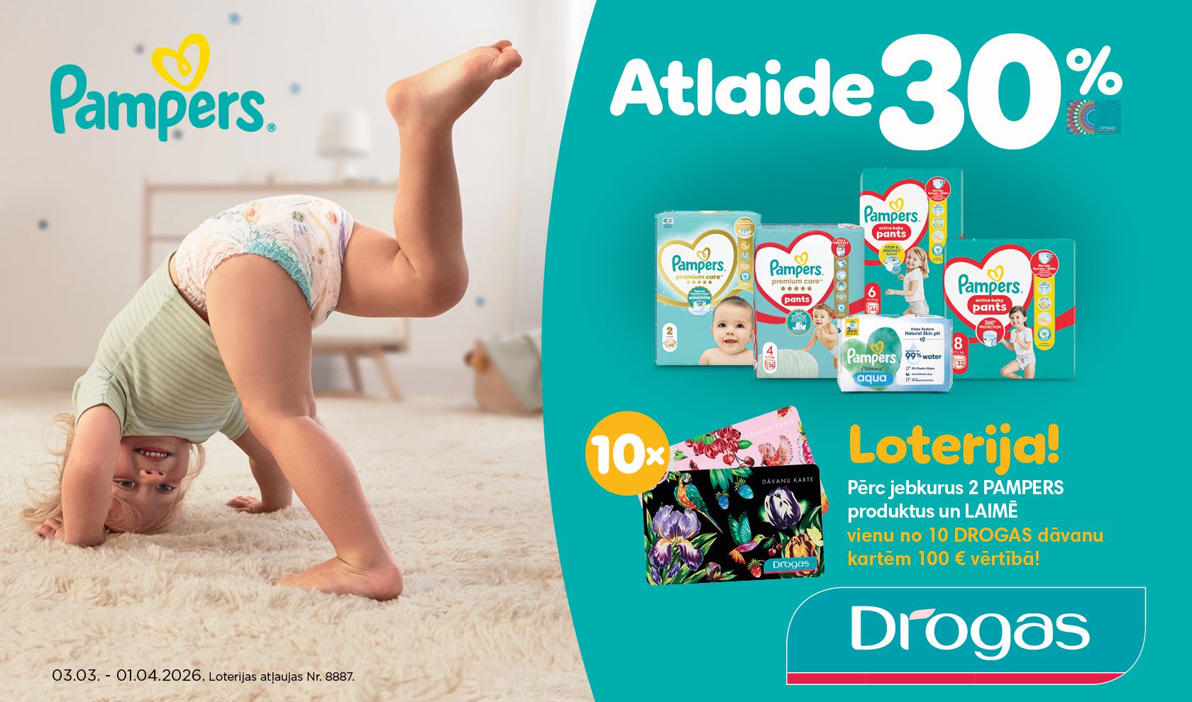 Pampers loterija veikalos Drogas