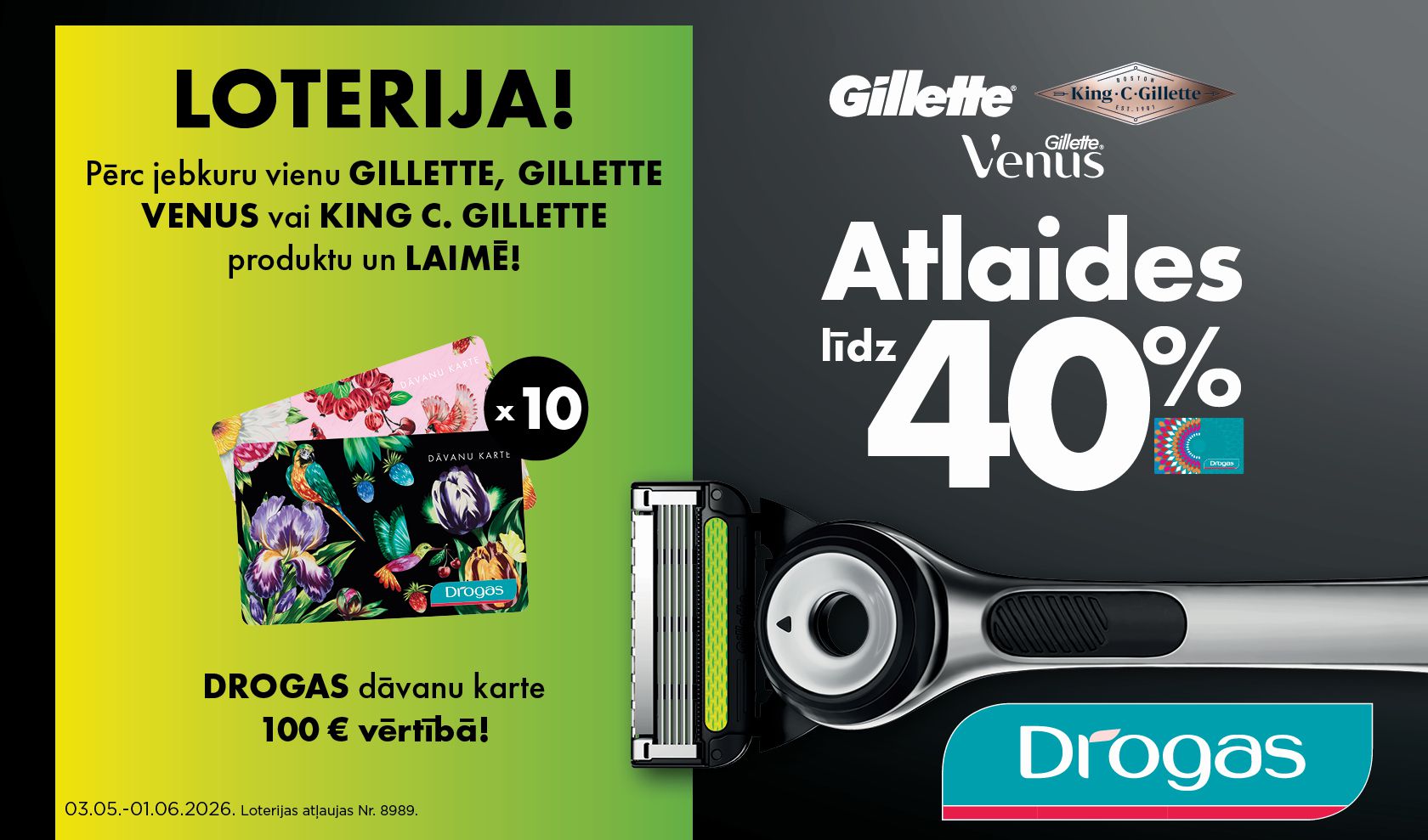 Gillette loterija veikalos Drogas